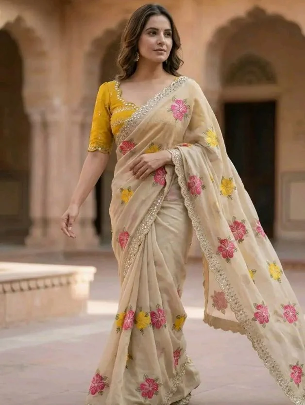 Yashika Women's Nylon Organza Saree with Blouse Piece for Traditional Ethnic Wear Sari
100+ bought in past month