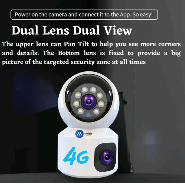 Maizic Smarthome 5+5MP Outdoor 4G SIM Camera | Dual Lens Dual Screen | No WiFi | Color Night Vision | Motion Detection | IP66 Waterproof
48%
off