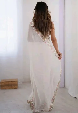 Women’s Off-White Embroidered Border Saree with UN-STITCHED Blouse