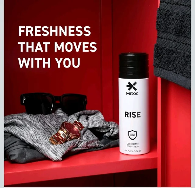 HRX Rise Deodorant Body Spray - Earthy, Woody Men's Deodorant - Body Spray for Men with Bergamot, Lavender, Vetiver Notes - 200 ml