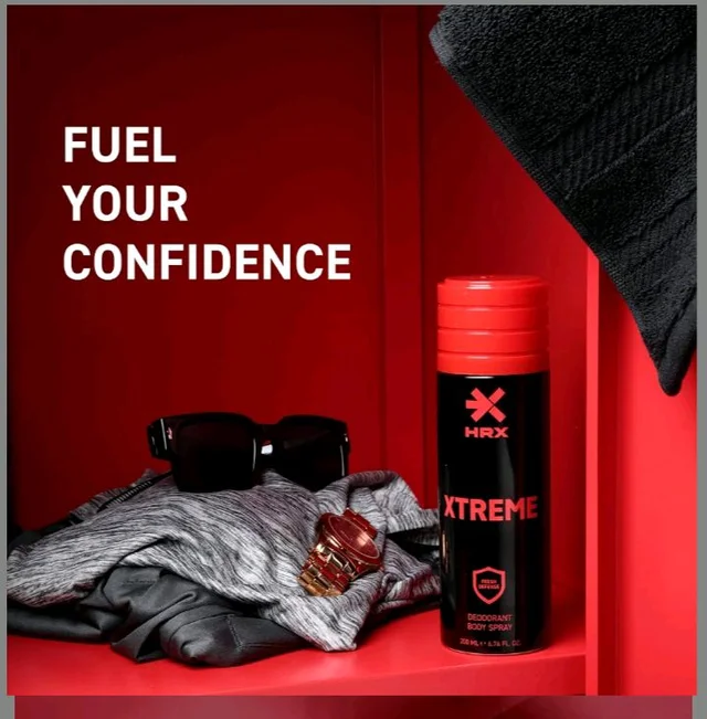 HRX Xtreme Deodorant Body Spray - Warm, Spicy Men's Deodorant - Body Spray for Men with Cardamom, Leather, Oud Notes - 200 ml