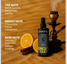 Rivona Smoky Oud Body Mist | Woody & Bold Long Lasting Body Spray for Men & Women | Patchouli, Cinnamon & Incense | Unisex Statement Fragrance | 200ml