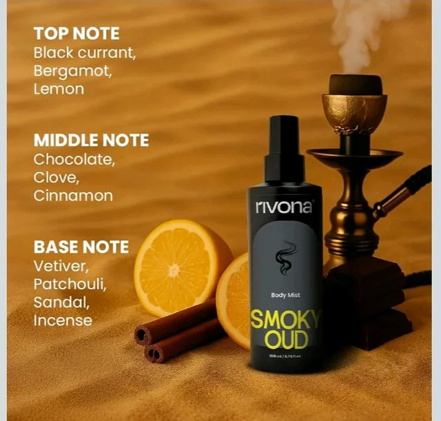 Rivona Smoky Oud Body Mist | Woody & Bold Long Lasting Body Spray for Men & Women | Patchouli, Cinnamon & Incense | Unisex Statement Fragrance | 200ml