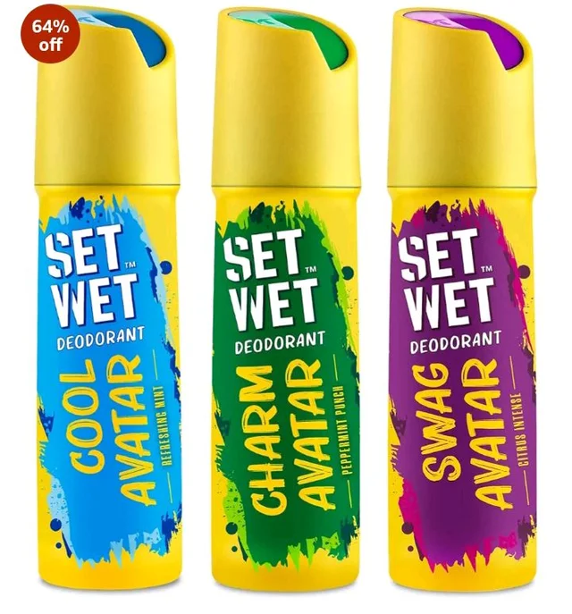 SET WET Deodorant Spray Perfume Cool, Charm & Swag Avatar for men, 150ml (Pack of 3)