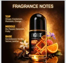 Engage Amber Fresh Underarm Roll On for Man|72 Hour Sweat & Odour Protection|Advanced Antiperspirant Deodorant Formula| FreshEncap Technology|0% Alcohol|Non Sticky Deo|Dermatologically tested|50ml
