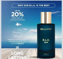 Bella Vita Luxury B.L.U Man Eau De Parfum Perfume with Lemon, Black Pepper, Orris, Musk|Premium, Long Lasting Fresh Aromatic Fragrance for Men, 100 ML
600+ bought in