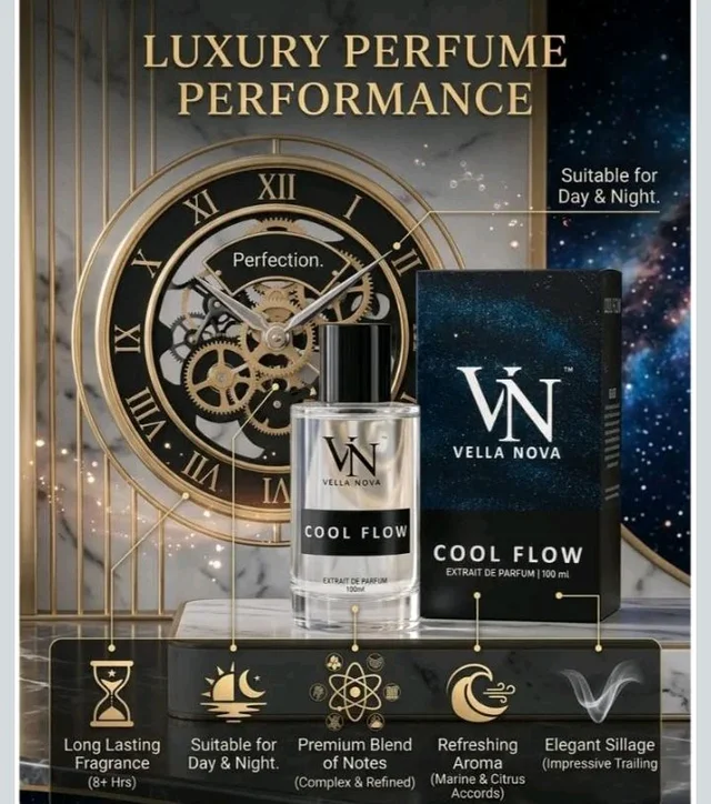VELLA NOVA Cool Flow Extrait De Parfum 100ml for Men & Women | Fresh Aquatic, Ocean Fragrance | Long - Lasting Daily Wear