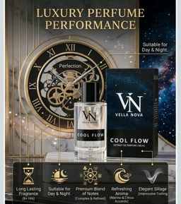 VELLA NOVA Cool Flow Extrait De Parfum 100ml for Men & Women | Fresh Aquatic, Ocean Fragrance | Long - Lasting Daily Wear