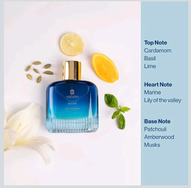 TRÉVITO Escape Luxury Perfume for Men 100ml | Long Lasting Eau de Parfum | Citrus Aqua Fragrance | Premium Skin Friendly Men's Perfume | Fresh Daily Wear for Office, Gym & Travel