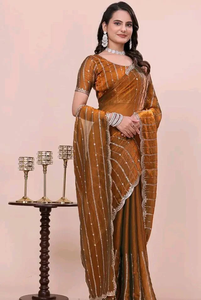 PHEASANT Woman's Jimmy Choo Embroidery Striped Saree
