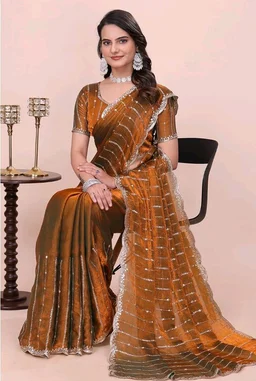 PHEASANT Woman's Jimmy Choo Embroidery Striped Saree