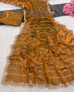 PHEASANT Woman's Jimmy Choo Embroidery Striped Saree