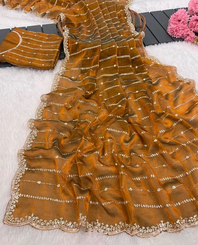 PHEASANT Woman's Jimmy Choo Embroidery Striped Saree