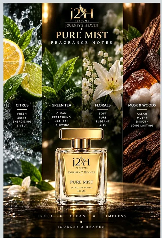 j2H Pure Mist Perfume for Men and Women, 60ml, Fresh Citrus Aromatic Scent with Bergamot, Cardamom, Green Tea, Jasmine, Musk, and Sandalwood
65%
off