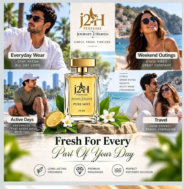 j2H Pure Mist Perfume for Men and Women, 60ml, Fresh Citrus Aromatic Scent with Bergamot, Cardamom, Green Tea, Jasmine, Musk, and Sandalwood
65%
off