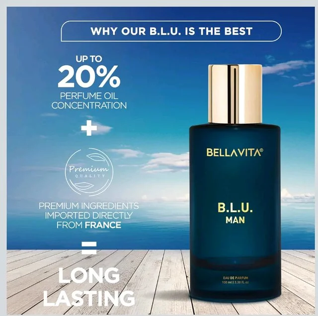 Bella Vita Luxury B.L.U Man Eau De Parfum Perfume with Lemon, Black Pepper, Orris, Musk|Premium, Long Lasting Fresh Aromatic Fragrance for Men, 100 ML
600+ bought in p
