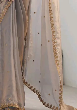 AKHILAM Women's Shimmer Tissue Embroidered Saree With Unstitched Blouse Piece