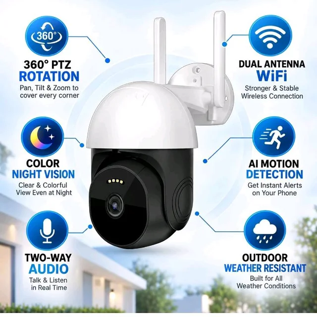 Eyetech 4G LTE Outdoor PTZ Security Camera | Dual Antenna | 360° Pan Tilt | Night Vision | Motion Detection | Two Way Audio | 4G SIM-Based CCTV Camera for Home with Mobile App V380 Pro (4G Camera2)