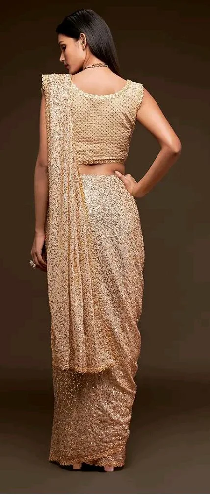 TRENDMALLS Women's Georgette Heavy Sequins Work Heavy Saree with Blouse (Latest-Sequins-Party-Saree)