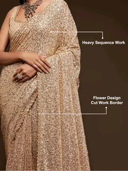 TRENDMALLS Women's Georgette Heavy Sequins Work Heavy Saree with Blouse (Latest-Sequins-Party-Saree)