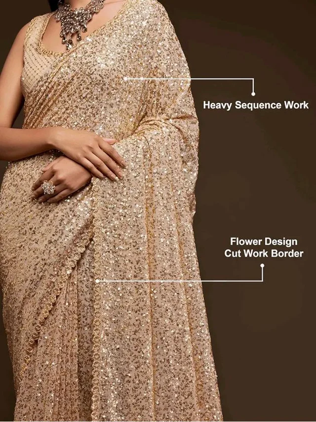TRENDMALLS Women's Georgette Heavy Sequins Work Heavy Saree with Blouse (Latest-Sequins-Party-Saree)