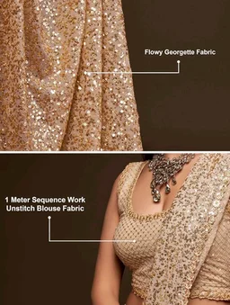 TRENDMALLS Women's Georgette Heavy Sequins Work Heavy Saree with Blouse (Latest-Sequins-Party-Saree)