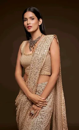 TRENDMALLS Women's Georgette Heavy Sequins Work Heavy Saree with Blouse (Latest-Sequins-Party-Saree)