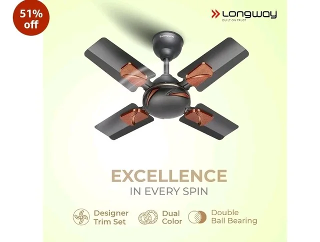 LONGWAY Creta P1 600 mm/24 inch Ultra High Speed 4 Blade Anti-Dust Decorative Star Rated Ceiling Fan 2 Years Warranty (Smoked Brown, Pack of 1)