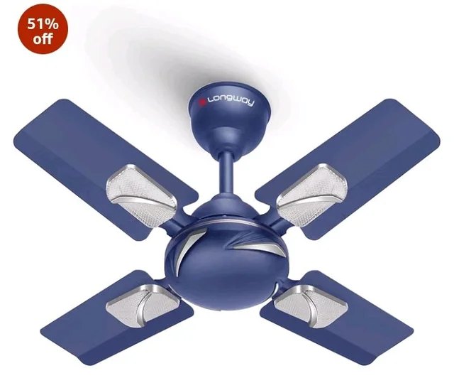 LONGWAY Creta P1 600 mm/24 inch Ultra High Speed 4 Blade Anti-Dust Decorative Star Rated Ceiling Fan 2 Years Warranty (Silver Blue, Pack of 1)