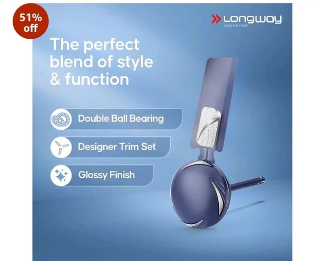 LONGWAY Creta P1 600 mm/24 inch Ultra High Speed 4 Blade Anti-Dust Decorative Star Rated Ceiling Fan 2 Years Warranty (Silver Blue, Pack of 1)