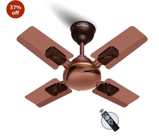LONGWAY Creta P1 600 mm/24 inch Ultra High Speed 4 Blade Anti-Dust Decorative Star Rated Remote Controlled Ceiling Fan 2 Years Warranty (Rusty Brown, Pack of 1)