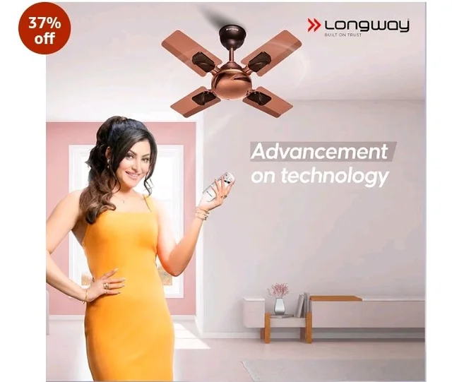 LONGWAY Creta P1 600 mm/24 inch Ultra High Speed 4 Blade Anti-Dust Decorative Star Rated Remote Controlled Ceiling Fan 2 Years Warranty (Rusty Brown, Pack of 1)