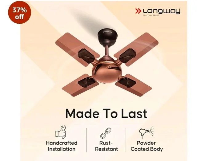 LONGWAY Creta P1 600 mm/24 inch Ultra High Speed 4 Blade Anti-Dust Decorative Star Rated Remote Controlled Ceiling Fan 2 Years Warranty (Rusty Brown, Pack of 1)