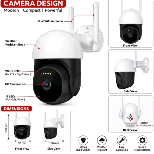 Guard Well 4G LTE Outdoor PTZ Security Camera | Dual Antenna | 360° Pan Tilt | Night Vision | Motion Detection | Two Way Audio | 4G SIM-Based CCTV Camera for Home with Mobile App V380 Pro (4G Camera2)
60%
off