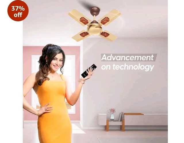 LONGWAY Creta P1 600 mm/24 inch Ultra High Speed 4 Blade Anti-Dust Decorative Star Rated Remote Controlled Ceiling Fan 2 Years Warranty (Golden, Pack of 1)