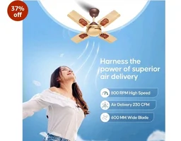 LONGWAY Creta P1 600 mm/24 inch Ultra High Speed 4 Blade Anti-Dust Decorative Star Rated Remote Controlled Ceiling Fan 2 Years Warranty (Golden, Pack of 1)