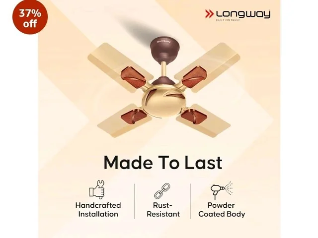 LONGWAY Creta P1 600 mm/24 inch Ultra High Speed 4 Blade Anti-Dust Decorative Star Rated Remote Controlled Ceiling Fan 2 Years Warranty (Golden, Pack of 1)