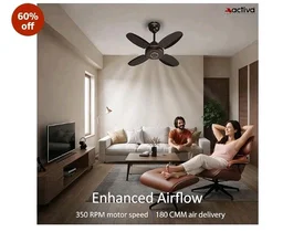 ACTIVA Ornet 600mm Ceiling Fan for Kitchen & Small Rooms | 4 Blade High Speed Fan | 850 RPM Powerful Air Delivery | Anti-Dust Coating | Energy Efficient Ceiling Fan | 2 Years Warranty | Smoke Brown