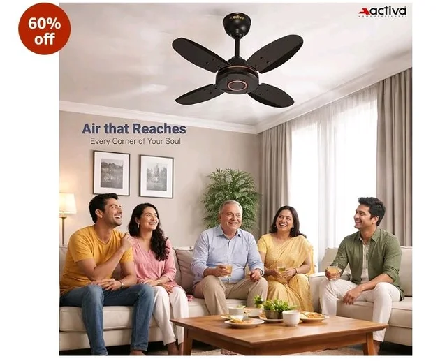 ACTIVA Ornet 600mm Ceiling Fan for Kitchen & Small Rooms | 4 Blade High Speed Fan | 850 RPM Powerful Air Delivery | Anti-Dust Coating | Energy Efficient Ceiling Fan | 2 Years Warranty | Smoke Brown