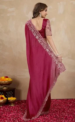 TRENDMALLS Women's Designer Rangoli Silk Embroidered Saree with Floral Cutwork Border, Sequin Work and Unstitched Blouse Piece For Women
