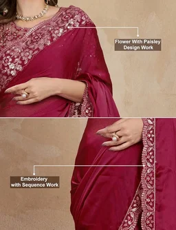 TRENDMALLS Women's Designer Rangoli Silk Embroidered Saree with Floral Cutwork Border, Sequin Work and Unstitched Blouse Piece For Women
