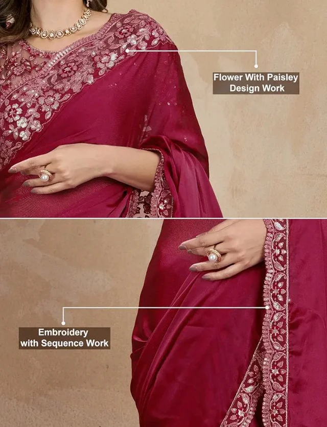 TRENDMALLS Women's Designer Rangoli Silk Embroidered Saree with Floral Cutwork Border, Sequin Work and Unstitched Blouse Piece For Women