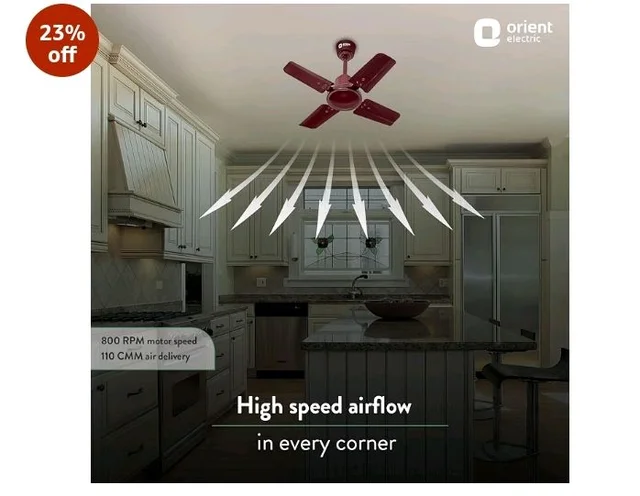 Orient Electric 600 MM New Air Plus | 4 Blade Small Ceiling Fan for Kitchen | 100% Copper Motor | Aluminium blades | 24 Inch Fan | 2 Years Warranty | Brown