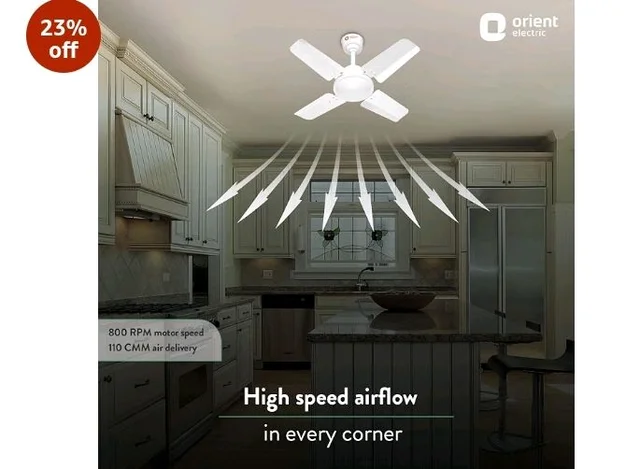 Orient Electric 600 MM New Air Plus | 4 Blade Small Ceiling Fan for Kitchen | 100% Copper Motor | Aluminium blades | 24 Inch Fan | 2 Years Warranty | White