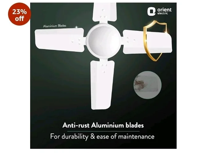 Orient Electric 600 MM New Air Plus | 4 Blade Small Ceiling Fan for Kitchen | 100% Copper Motor | Aluminium blades | 24 Inch Fan | 2 Years Warranty | White