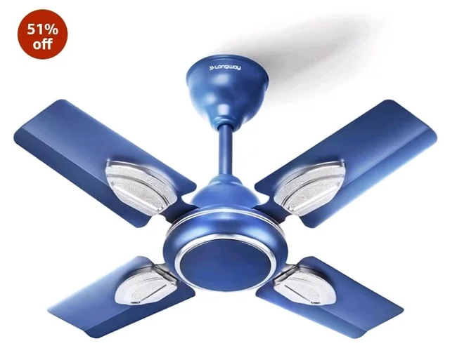 LONGWAY Kiger P1 600 mm/24 inch Ultra High Speed 4 Blade Anti-Dust Decorative Star Rated Ceiling Fan 2 Years Warranty (Silver Blue, Pack of 1)