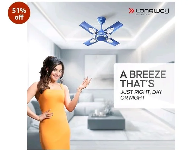 LONGWAY Kiger P1 600 mm/24 inch Ultra High Speed 4 Blade Anti-Dust Decorative Star Rated Ceiling Fan 2 Years Warranty (Silver Blue, Pack of 1)