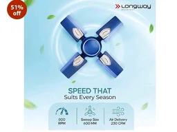 LONGWAY Kiger P1 600 mm/24 inch Ultra High Speed 4 Blade Anti-Dust Decorative Star Rated Ceiling Fan 2 Years Warranty (Silver Blue, Pack of 1)