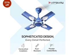 LONGWAY Kiger P1 600 mm/24 inch Ultra High Speed 4 Blade Anti-Dust Decorative Star Rated Ceiling Fan 2 Years Warranty (Silver Blue, Pack of 1)