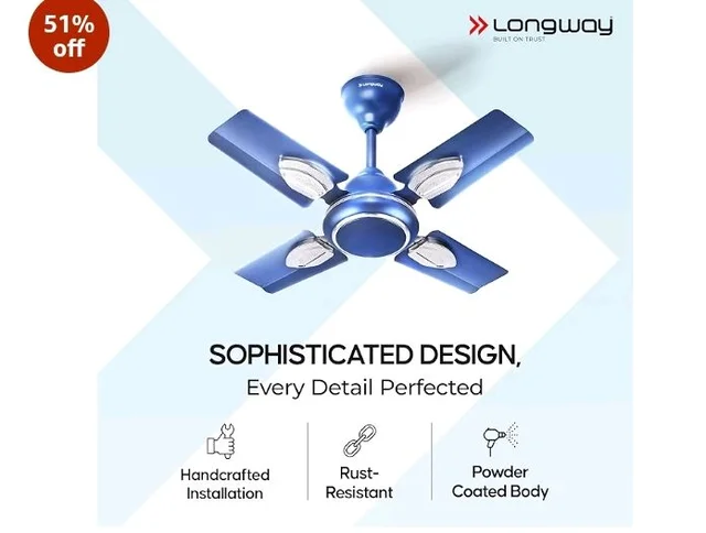 LONGWAY Kiger P1 600 mm/24 inch Ultra High Speed 4 Blade Anti-Dust Decorative Star Rated Ceiling Fan 2 Years Warranty (Silver Blue, Pack of 1)